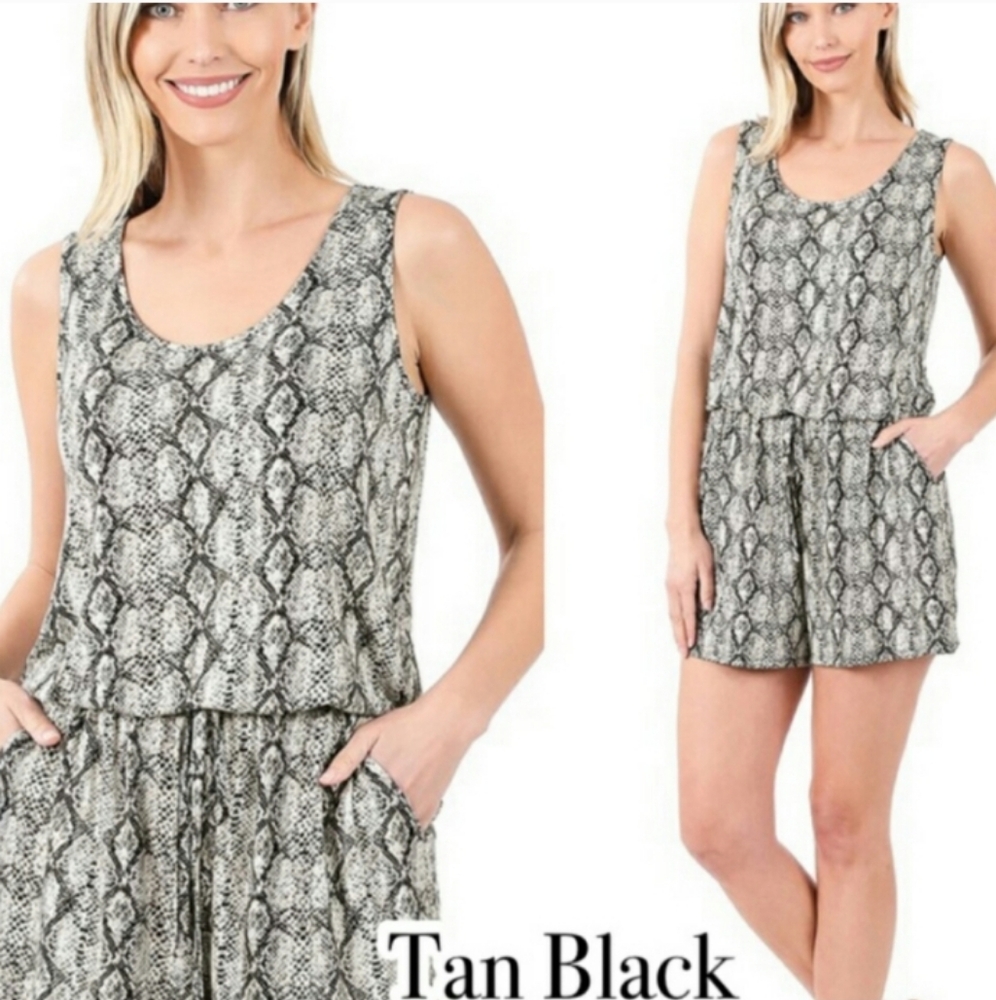 Zenana Outfitters Snakeskin Print Romper w Pockets XL